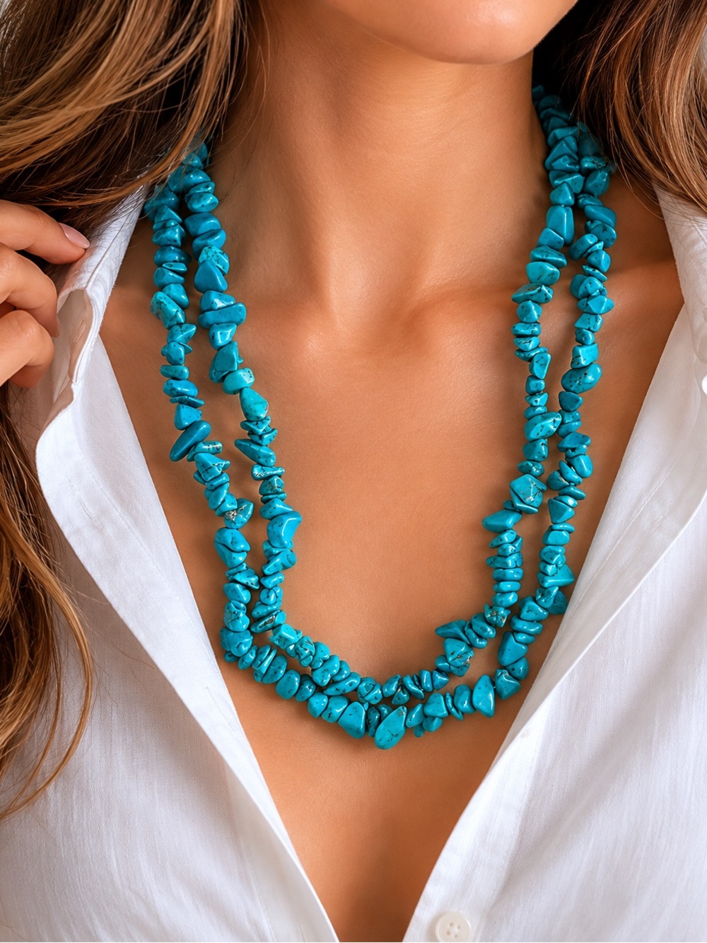 Southwestern Faux Turquoise Necklace 35 inches PRETTY 🔥
